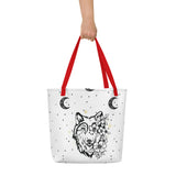 Wild Elegance - Moonlit Wolf Tote - Red - Tote Bags