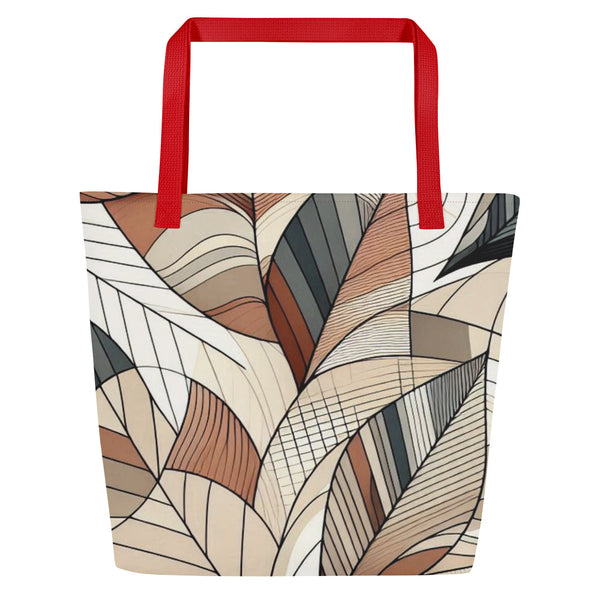 Leafy Elegance - Abstract Mosaic Tote Bag - Red - Tote Bags