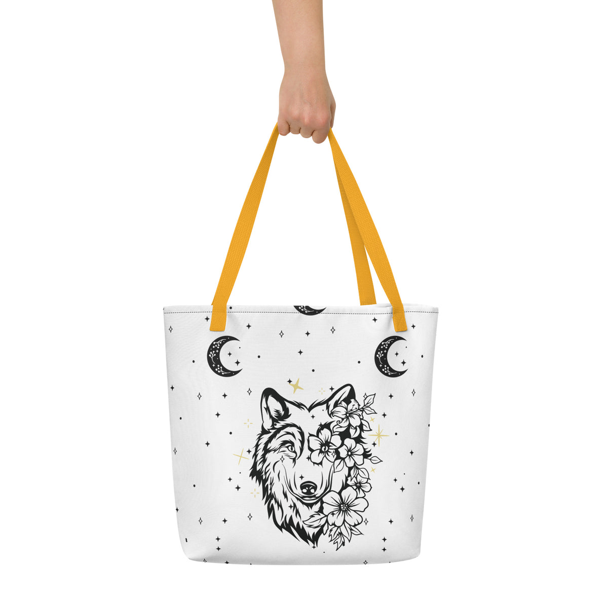 Wild Elegance - Moonlit Wolf Tote - Yellow - Tote Bags