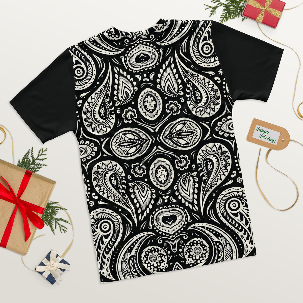 Elegance in Black & White - The Paisley Statement Tee - - T-shirts