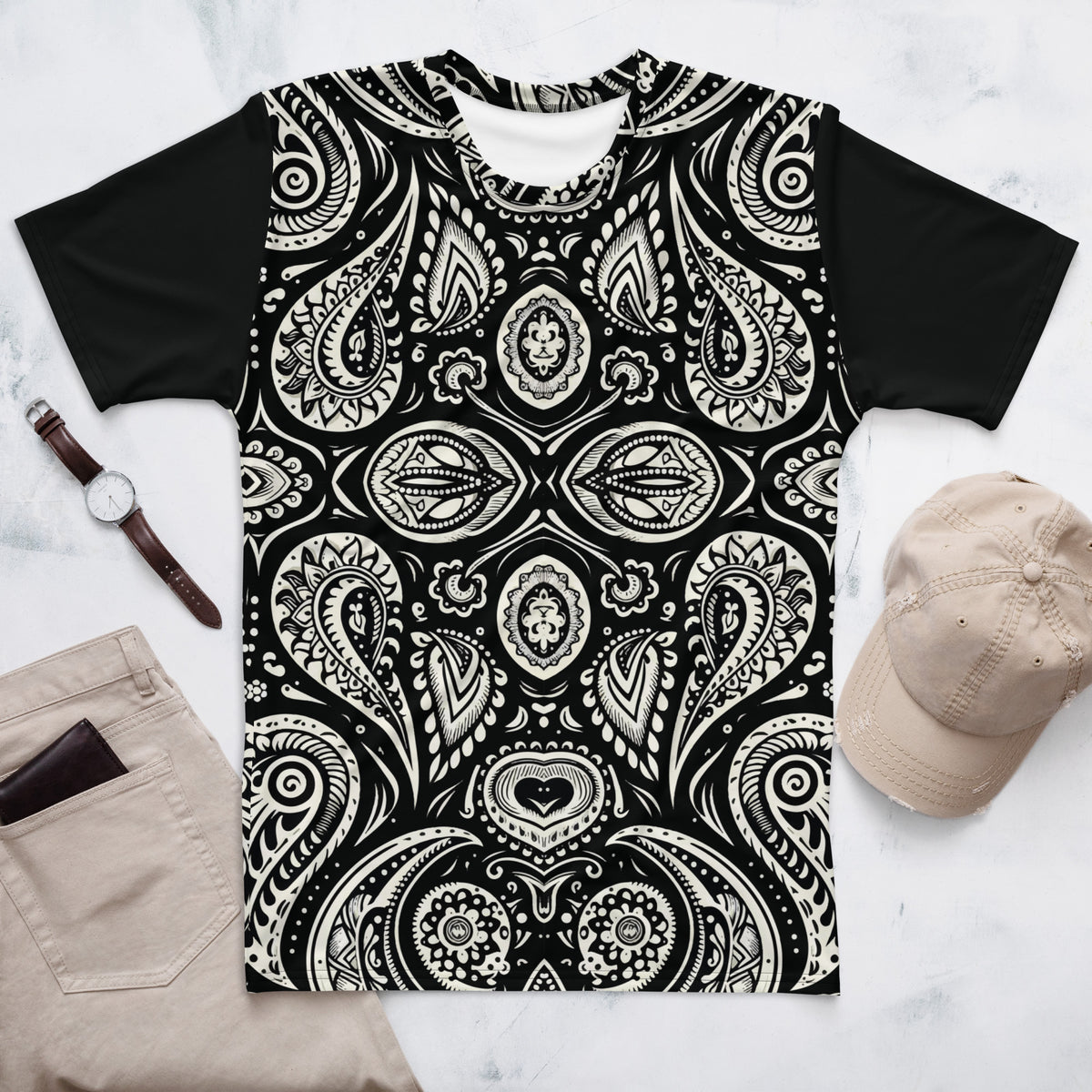 Elegance in Black & White - The Paisley Statement Tee - - T-shirts