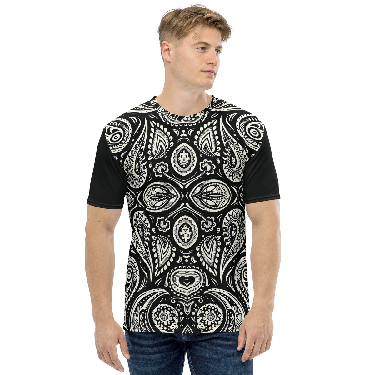 Elegance in Black & White - The Paisley Statement Tee - - T-shirts