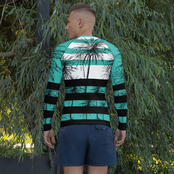 Tropical Stripes – Palm Paradise Rash Guard for Him - - Long Sleeve Shirt