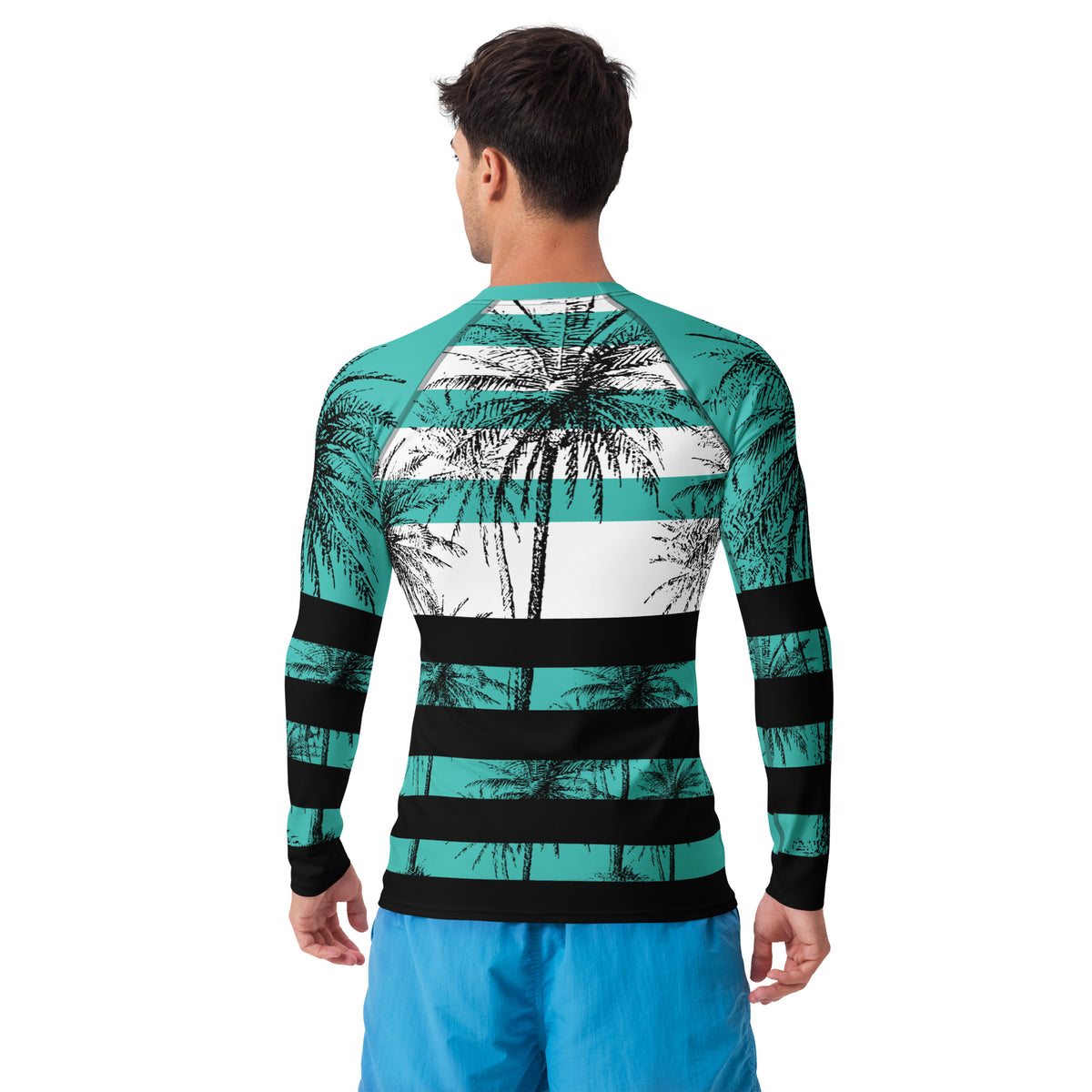 Tropical Stripes – Palm Paradise Rash Guard for Him - - Long Sleeve Shirt