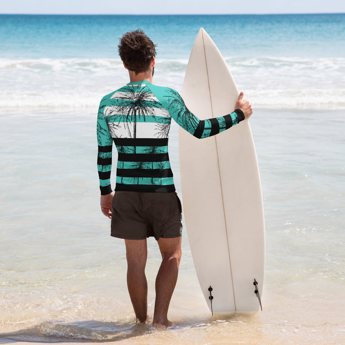 Tropical Stripes – Palm Paradise Rash Guard for Him - - Long Sleeve Shirt
