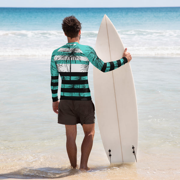 Tropical Stripes – Palm Paradise Rash Guard for Him - - Long Sleeve Shirt