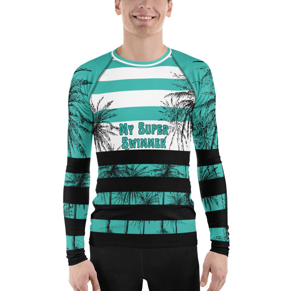Tropical Stripes – Palm Paradise Rash Guard for Him - 3XL - Long Sleeve Shirt
