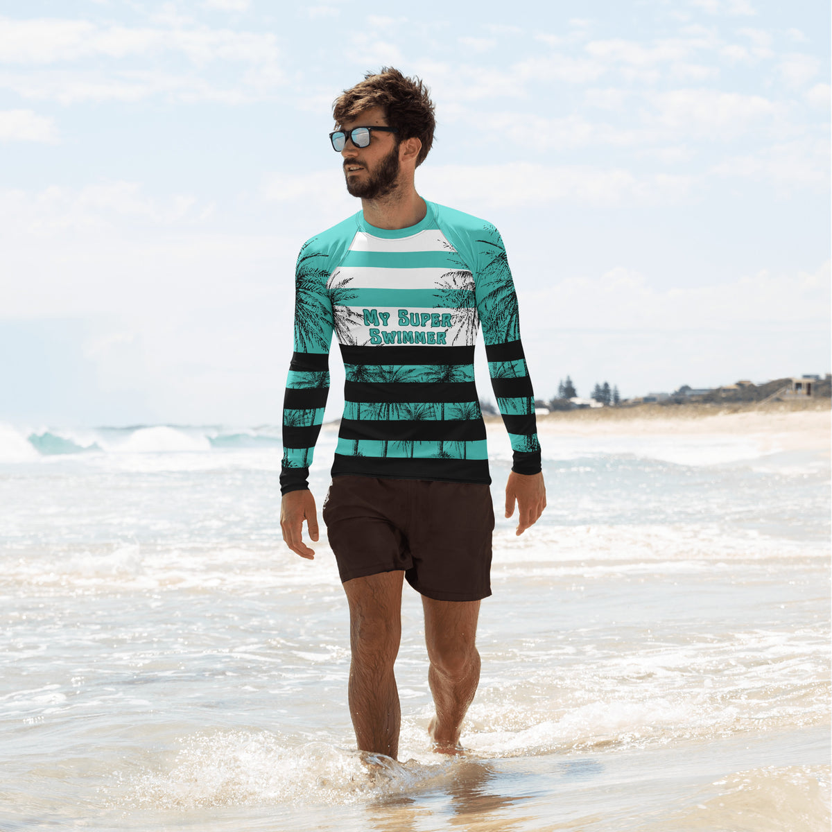 Tropical Stripes – Palm Paradise Rash Guard for Him - - Long Sleeve Shirt