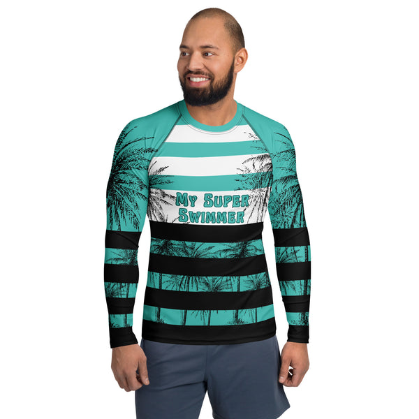 Tropical Stripes – Palm Paradise Rash Guard for Him - - Long Sleeve Shirt