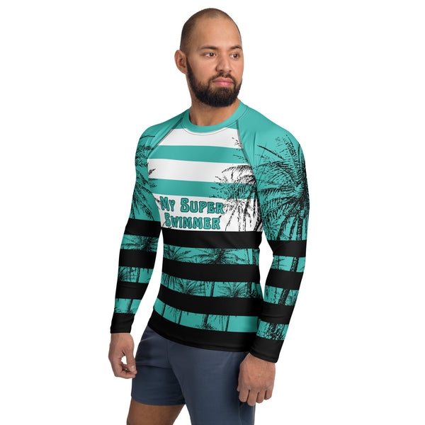 Tropical Stripes – Palm Paradise Rash Guard for Him - - Long Sleeve Shirt