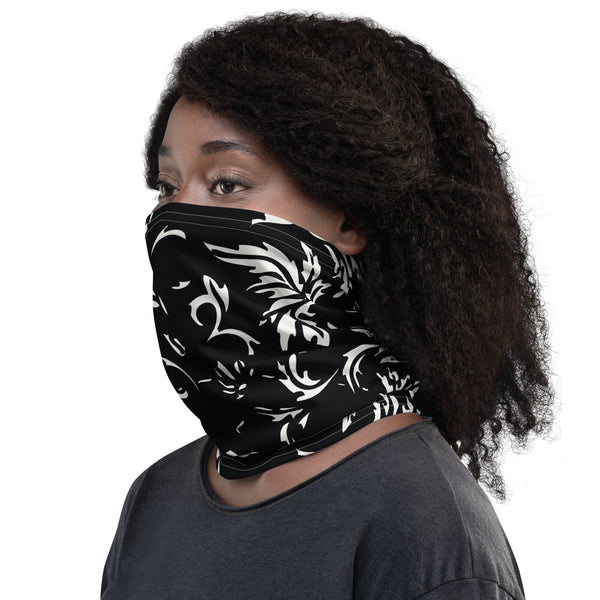 Classic Black & White Floral Neck Gaiter - - Hair Accessories