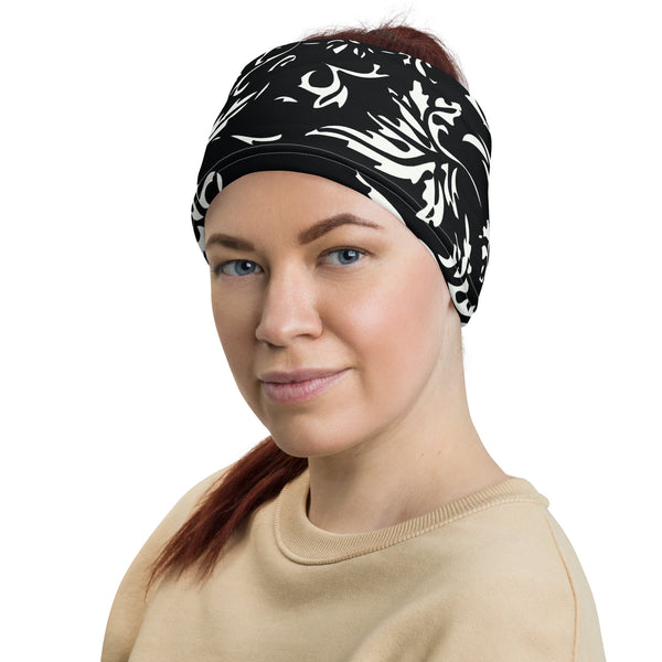 Classic Black & White Floral Neck Gaiter - - Hair Accessories