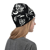 Classic Black & White Floral Neck Gaiter - - Hair Accessories