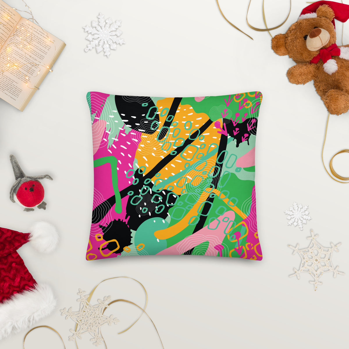 Energetic Expression - Vibrant Abstract Premium Pillow - - Pillows