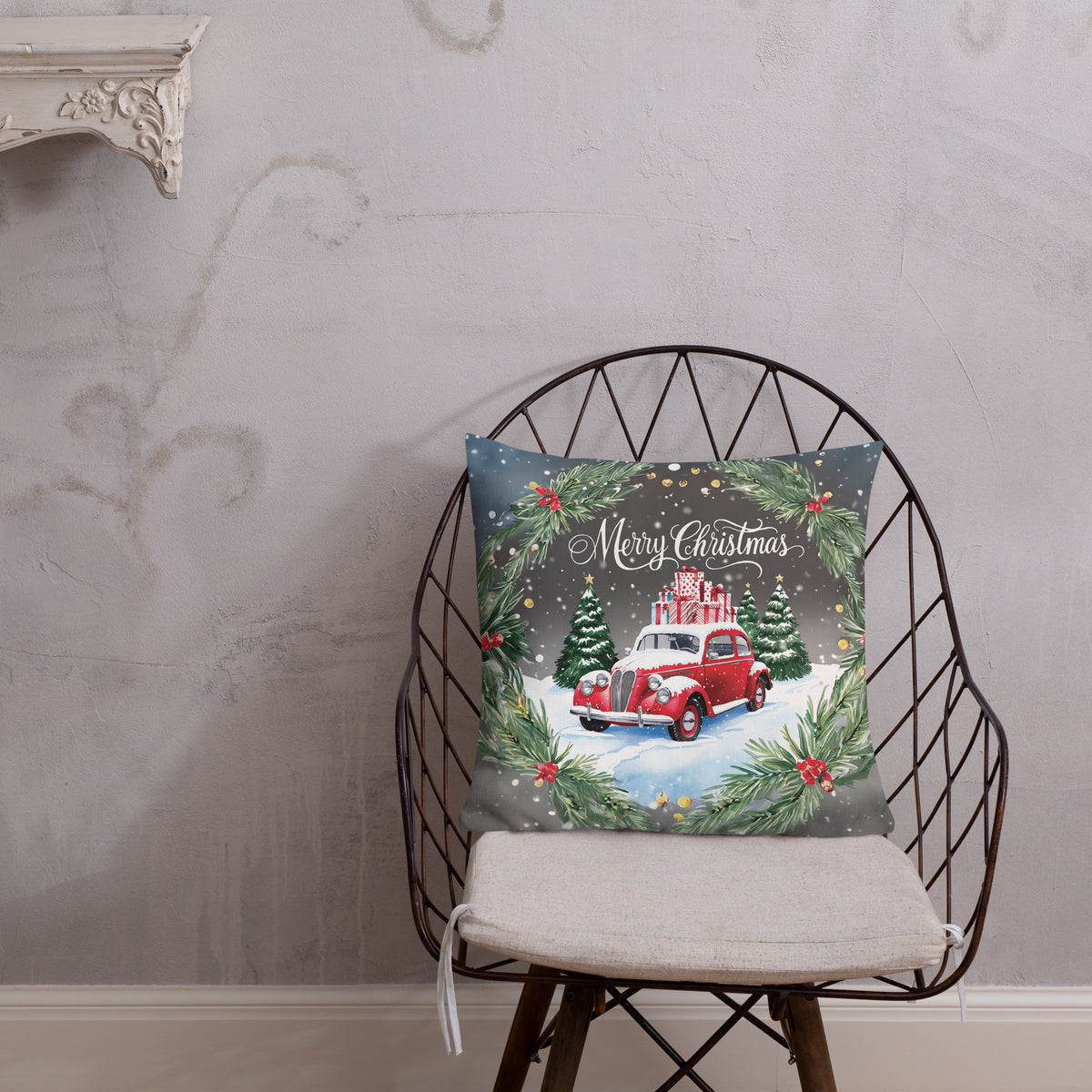 Vintage Holiday Ride - A Festive Christmas Pillow - - Pillows