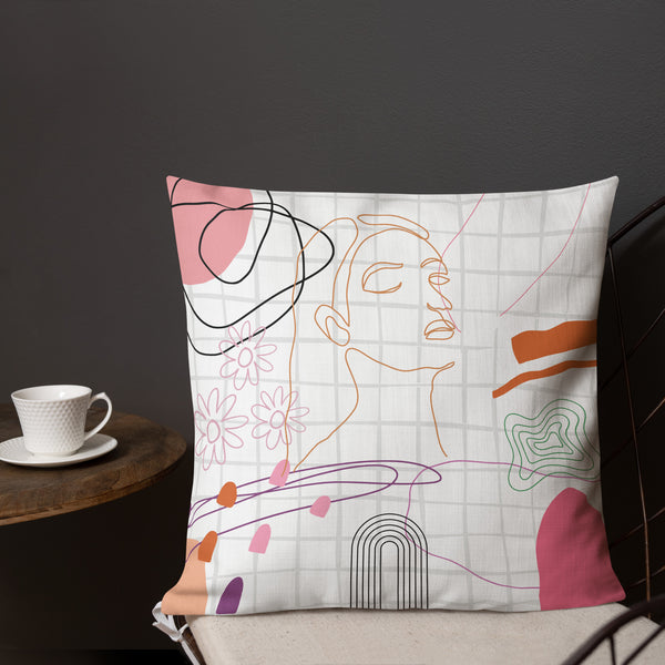 Geometric Grace - Abstract Face Design Pillow - 18″×18″ - Pillows