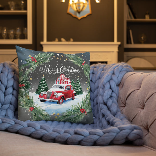 Vintage Holiday Ride - A Festive Christmas Pillow - - Pillows