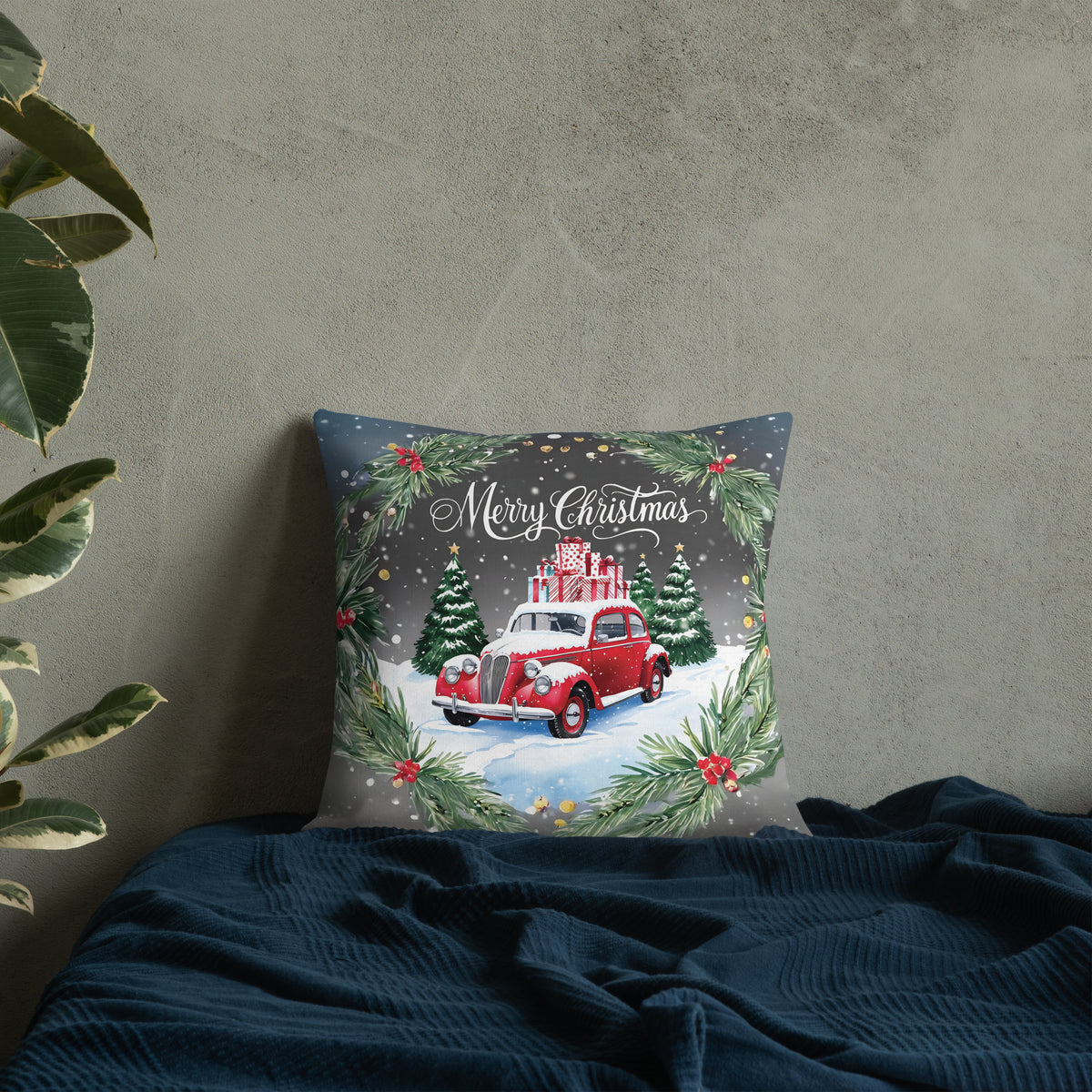 Vintage Holiday Ride - A Festive Christmas Pillow - 18″×18″ - Pillows