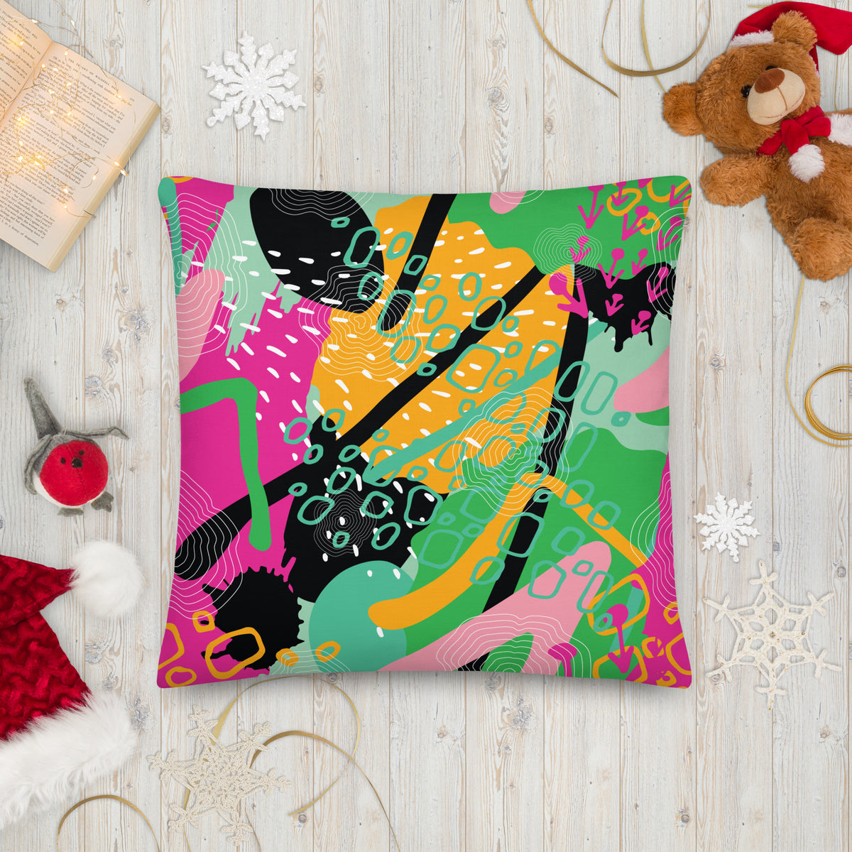 Energetic Expression - Vibrant Abstract Premium Pillow - - Pillows