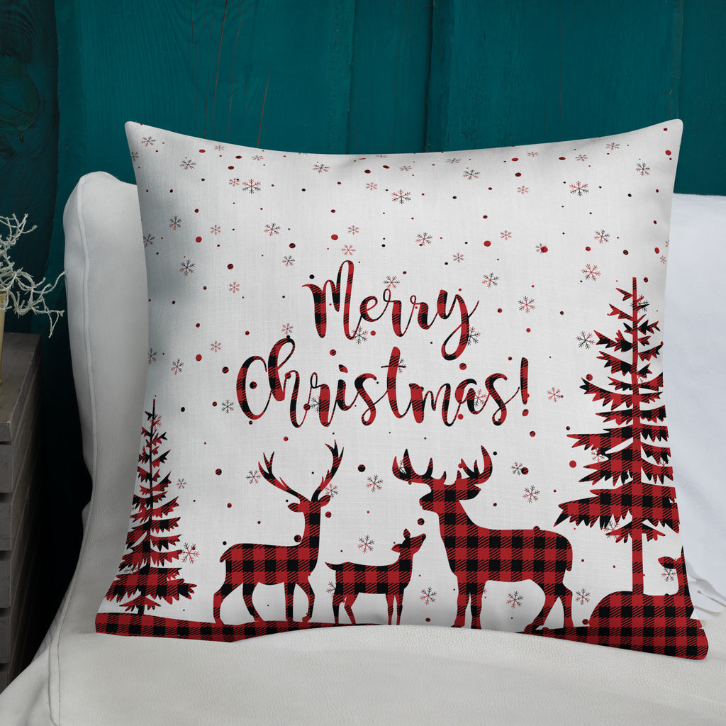 Plaid Reindeer Christmas Pillow - - Pillows