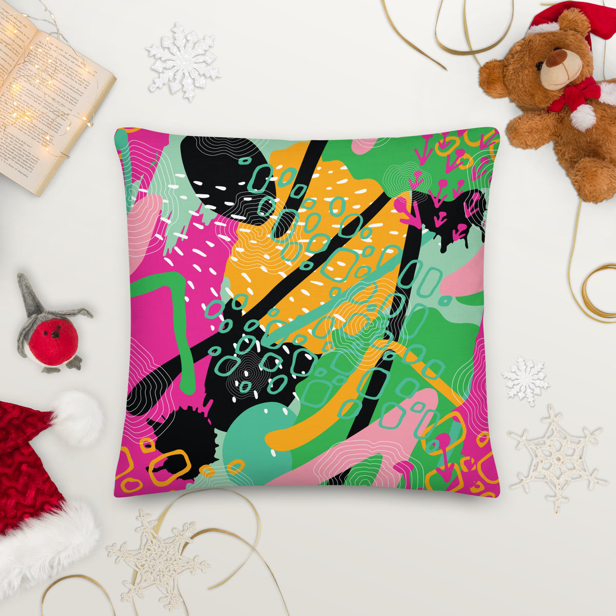 Energetic Expression - Vibrant Abstract Premium Pillow - - Pillows