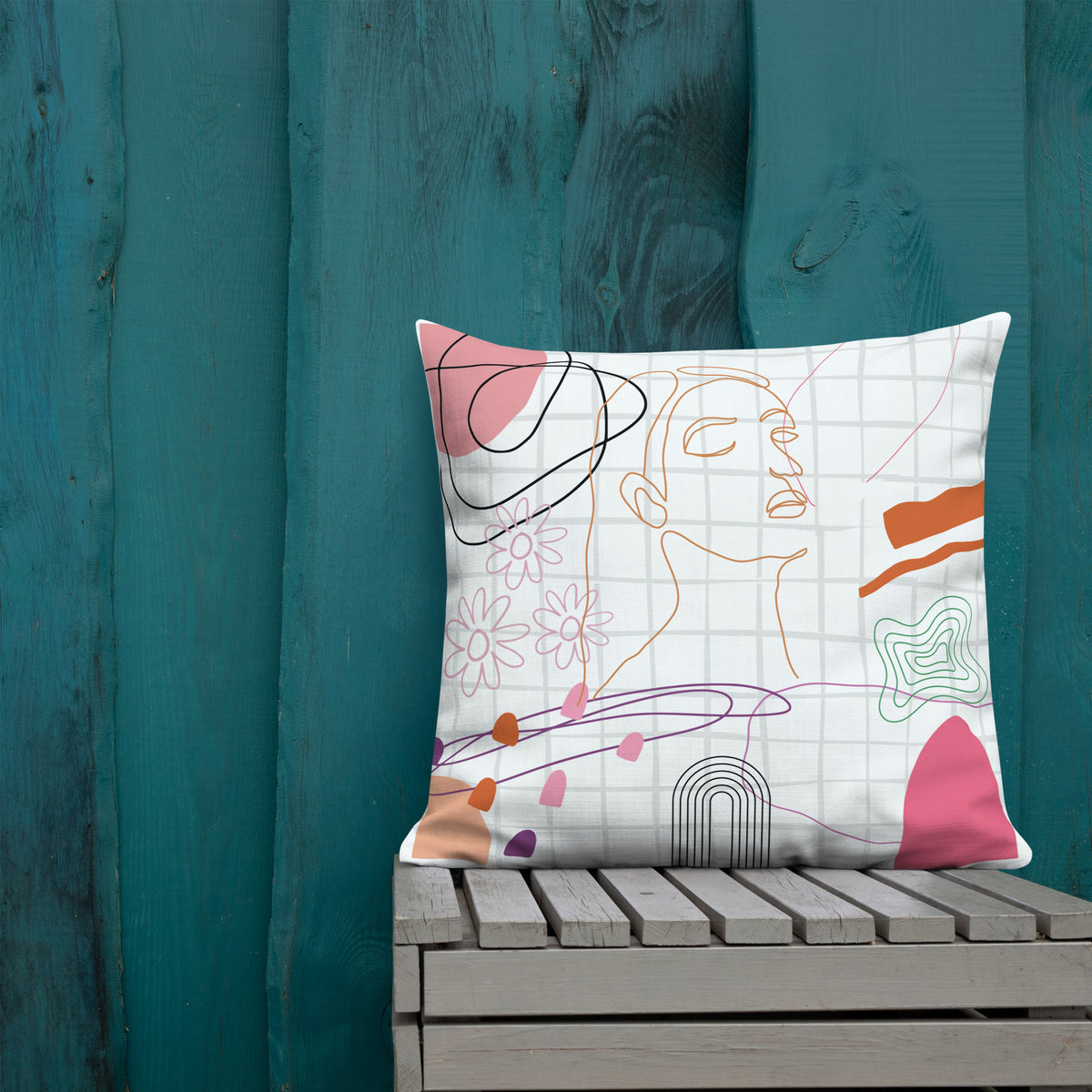 Geometric Grace - Abstract Face Design Pillow - - Pillows