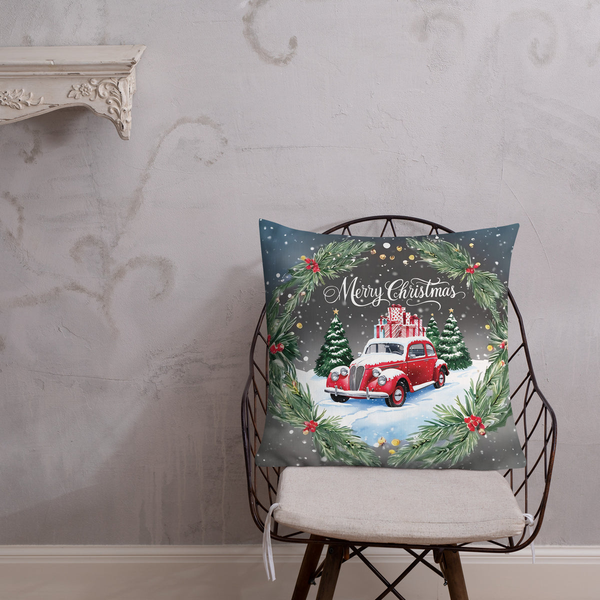 Vintage Holiday Ride - A Festive Christmas Pillow - - Pillows