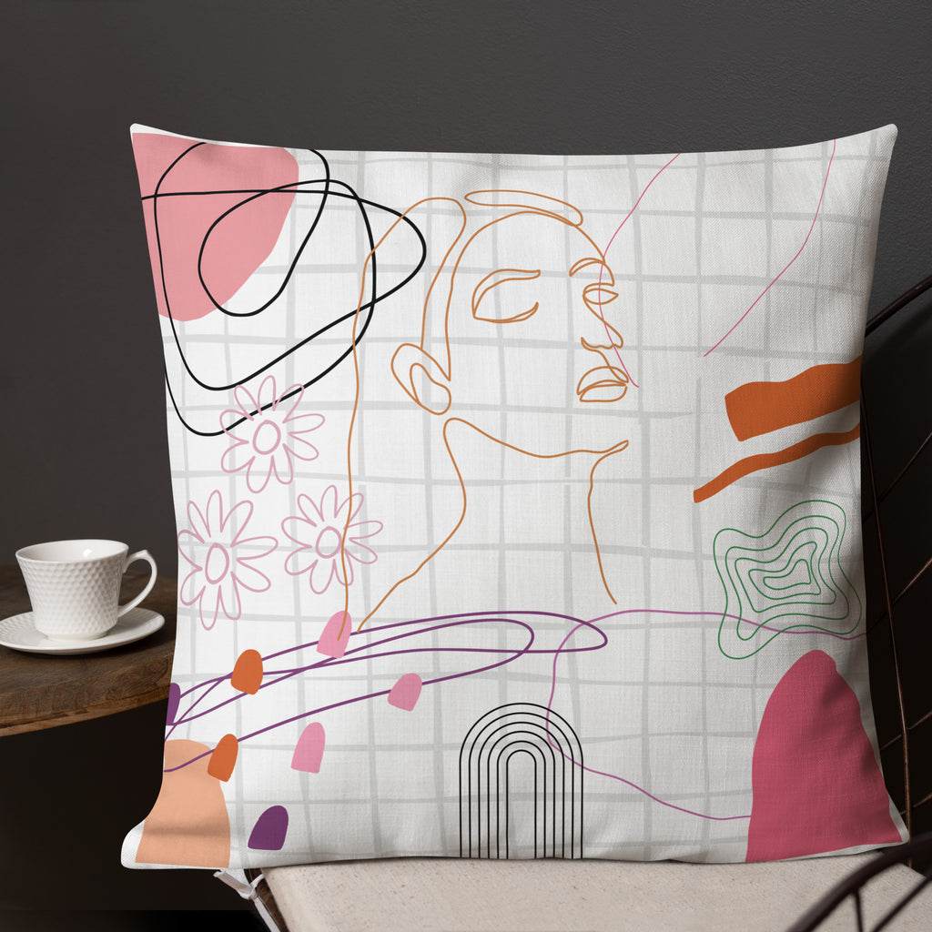 Geometric Grace - Abstract Face Design Pillow - 22″×22″ - Pillows