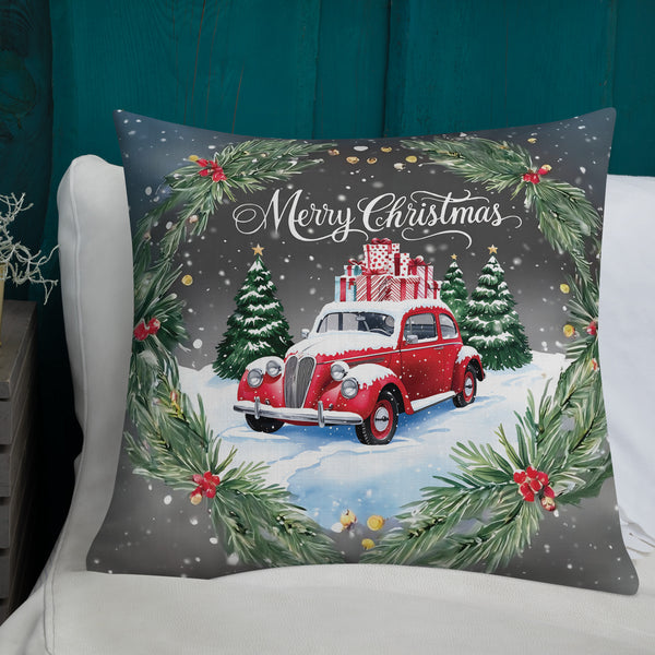 Vintage Holiday Ride - A Festive Christmas Pillow - - Pillows