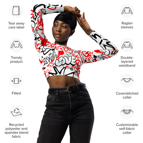 Street Art Chic - Sticker Graffiti Long Sleeve Crop Top - - Crop Top