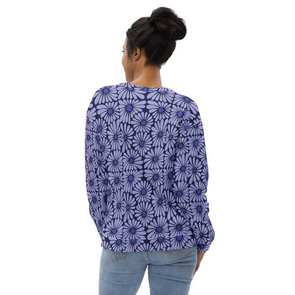 Navy Petals Full Print Sweatshirt - Dive into Calm - - Sweatshirts