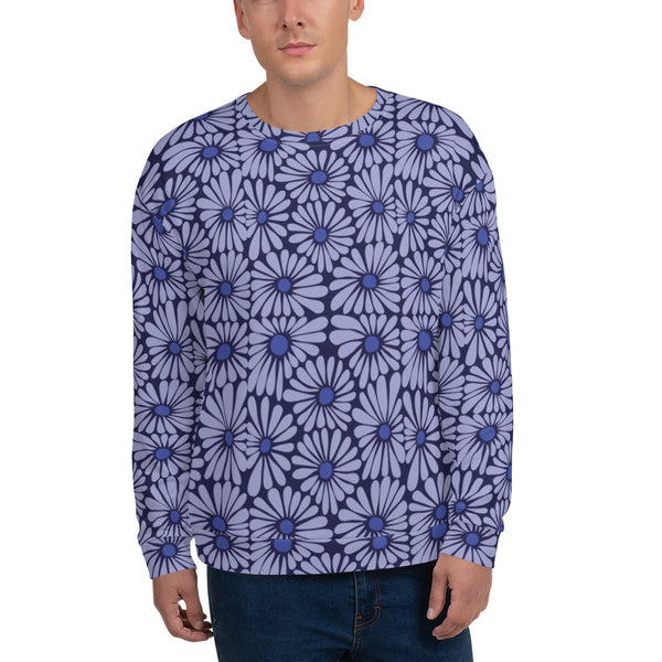 Navy Petals Full Print Sweatshirt - Dive into Calm - - Sweatshirts