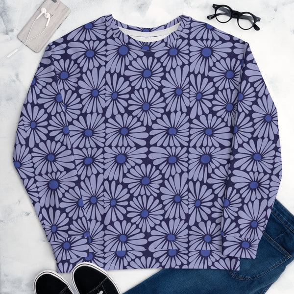 Navy Petals Full Print Sweatshirt - Dive into Calm - - Sweatshirts