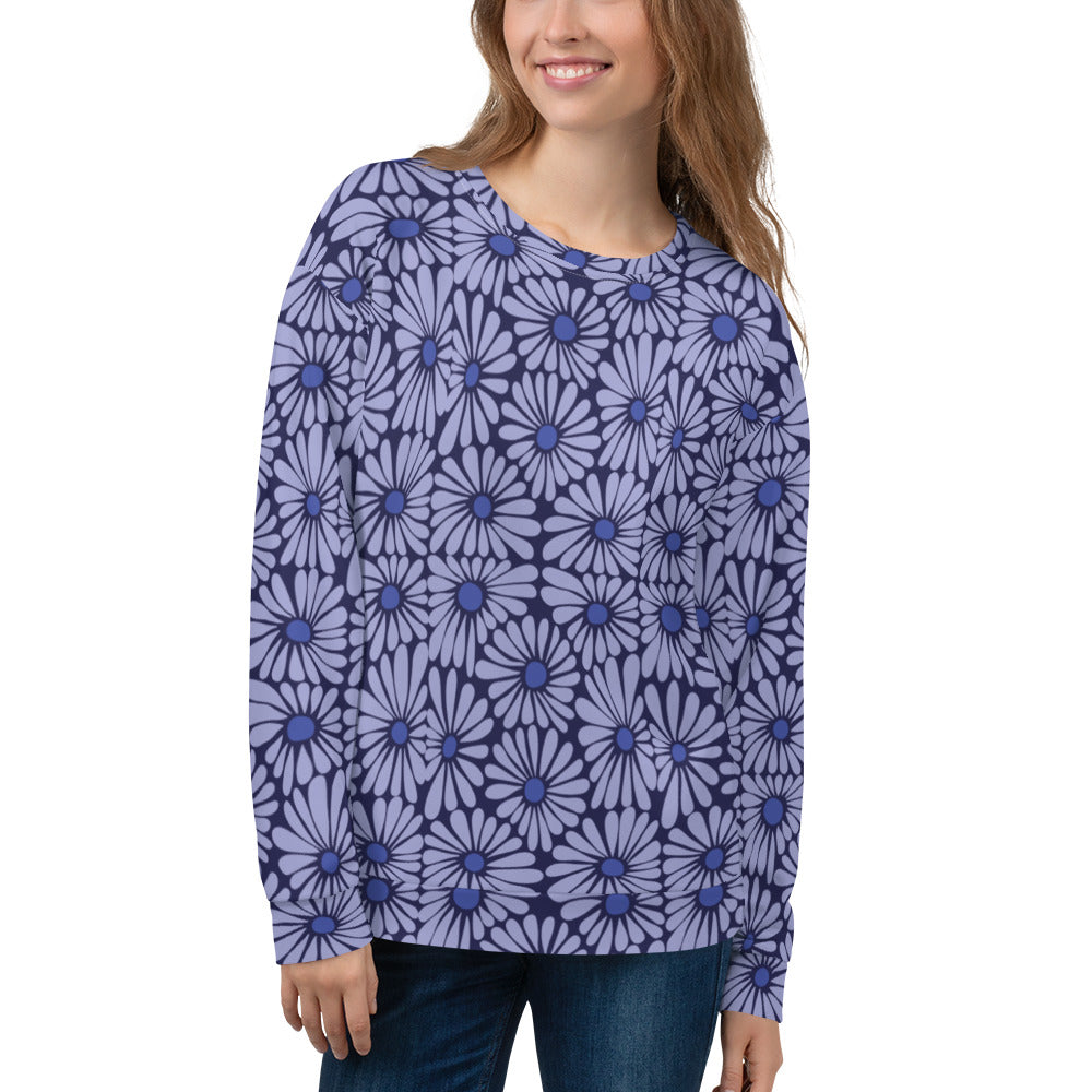 Navy Petals Full Print Sweatshirt - Dive into Calm - - Sweatshirts