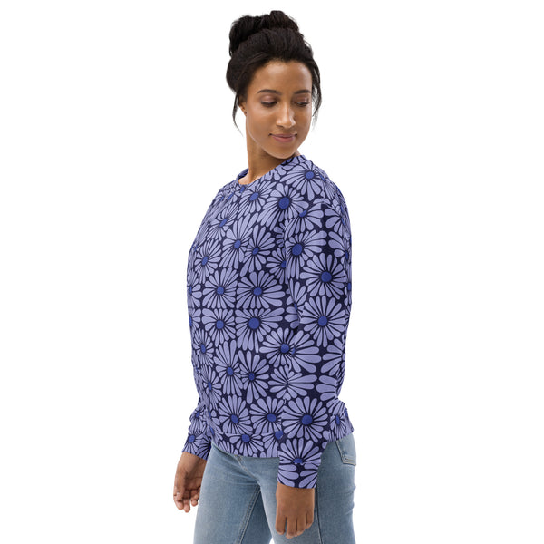 Navy Petals Full Print Sweatshirt - Dive into Calm - - Sweatshirts