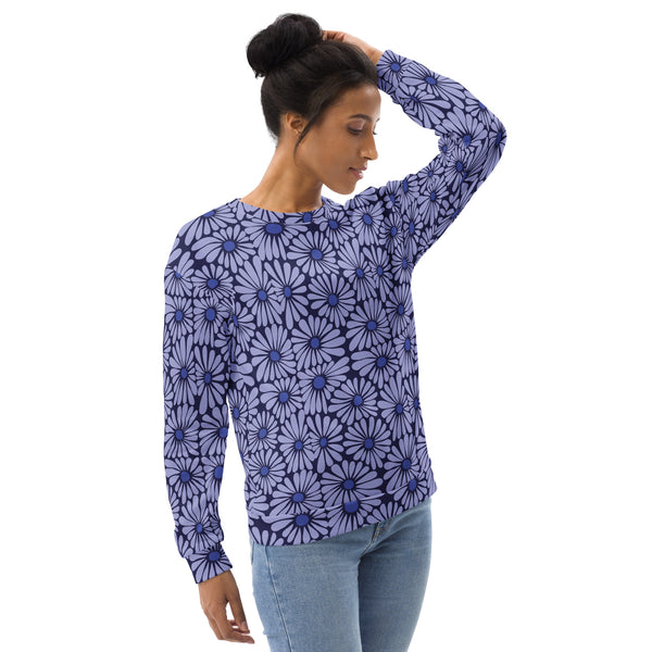 Navy Petals Full Print Sweatshirt - Dive into Calm - - Sweatshirts