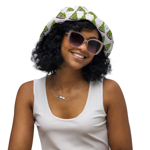 Sweet Summer Memories - Watermelon Panel Reversible Bucket Hat - - Reversible Bucket Hat