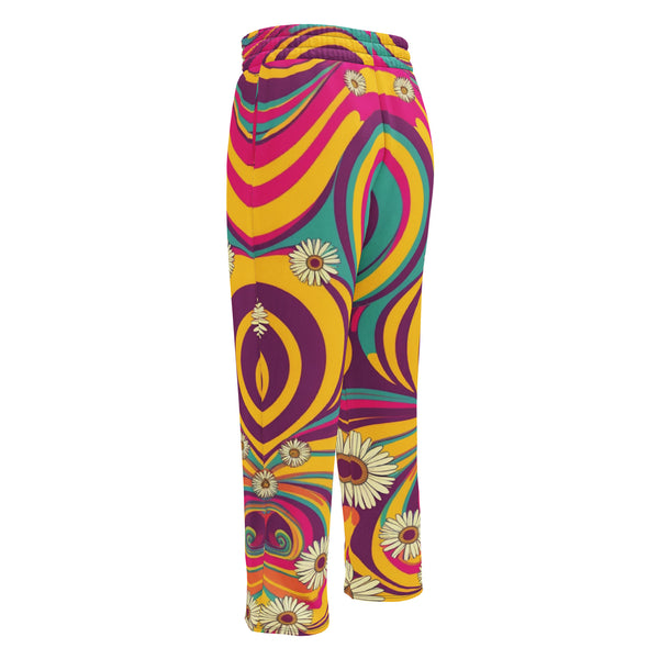 Groovy Blooms - Wide-Leg Joggers with a 70s Twist - - Joggers