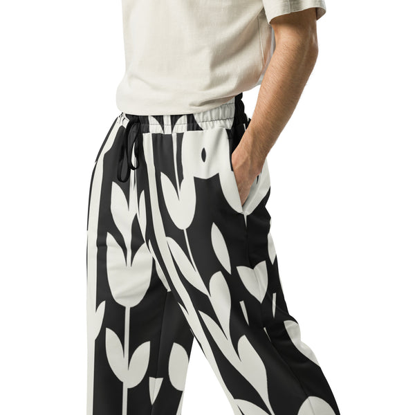 Geometric Grace - Black & White Floral Joggers - - Joggers