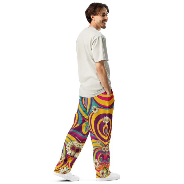 Groovy Blooms - Wide-Leg Joggers with a 70s Twist - - Joggers