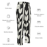 Geometric Grace - Black & White Floral Joggers - - Joggers