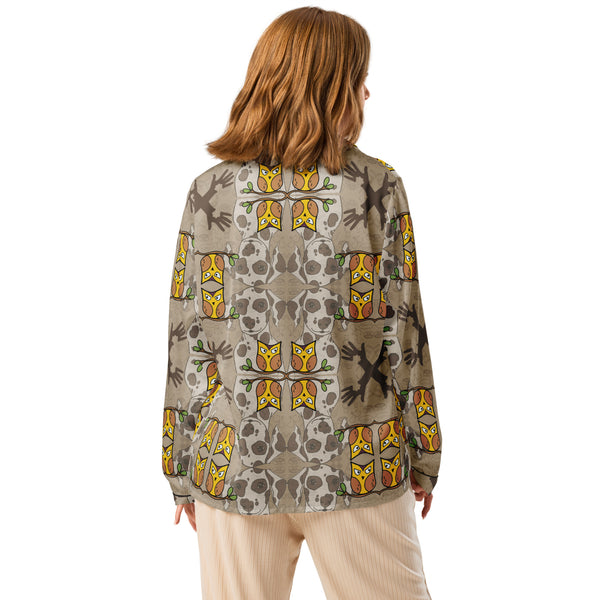 Owl Print Pajama Top – Gift for Nature Lovers - - Pajama Tops