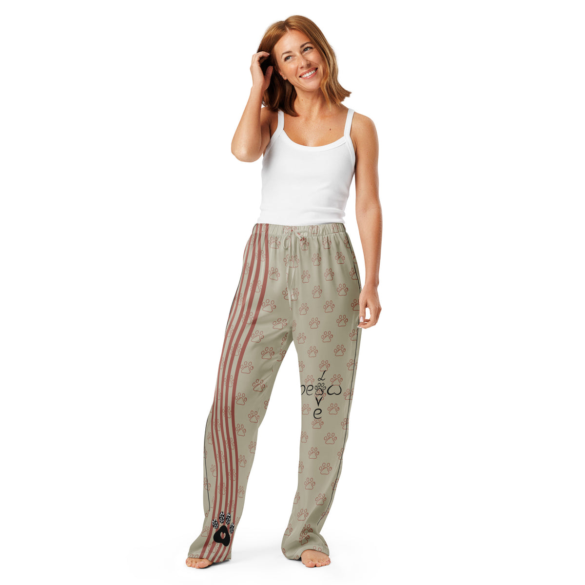 Meow Love Paw Print Pajamas – Cozy Gift for Cat Moms - - Pants