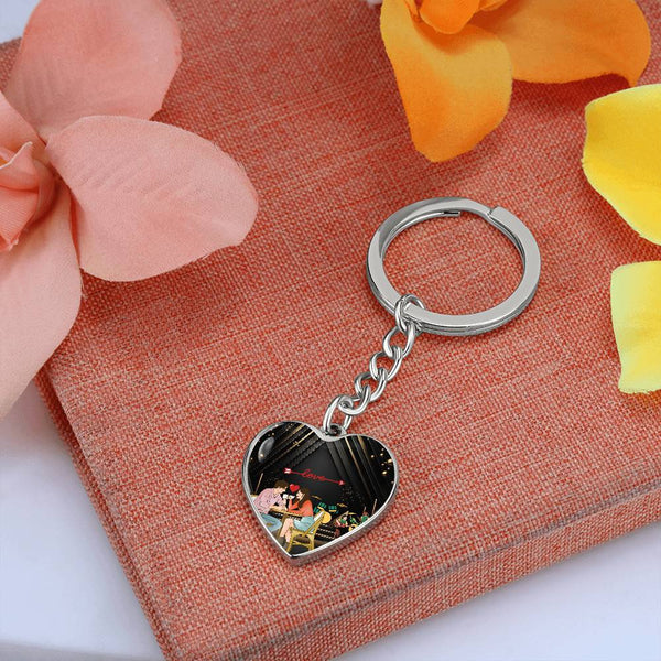 Romantic Graphic Heart Keychain - Customizable Keepsake - - Keychains