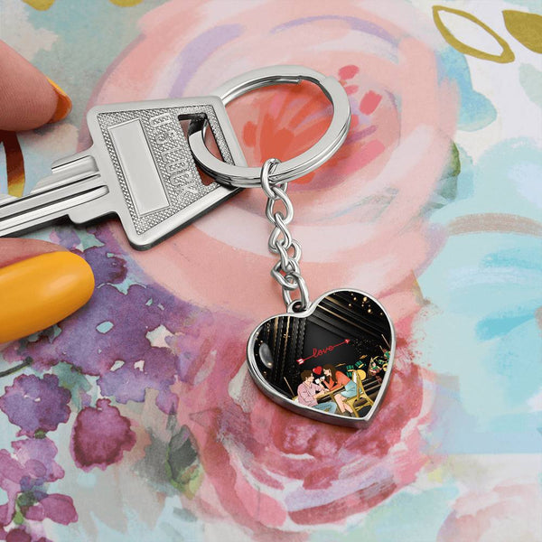 Romantic Graphic Heart Keychain - Customizable Keepsake - - Keychains