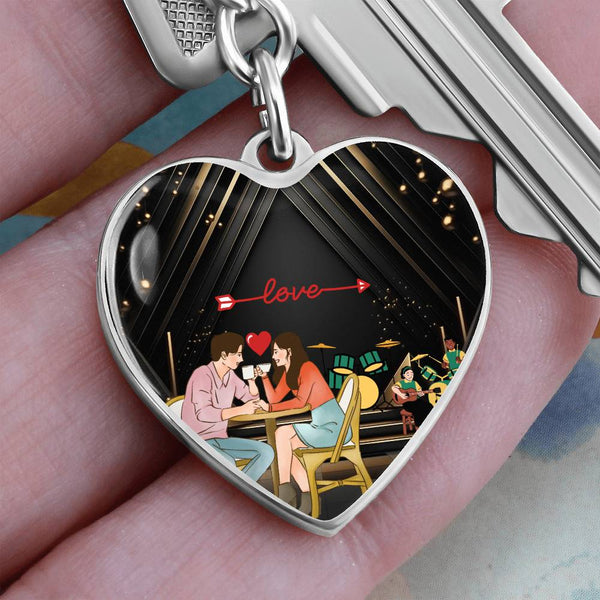 Romantic Graphic Heart Keychain - Customizable Keepsake - - Keychains
