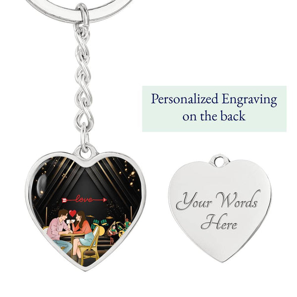 Romantic Graphic Heart Keychain - Customizable Keepsake - Graphic Heart Keychain (Silver) Yes - Keychains