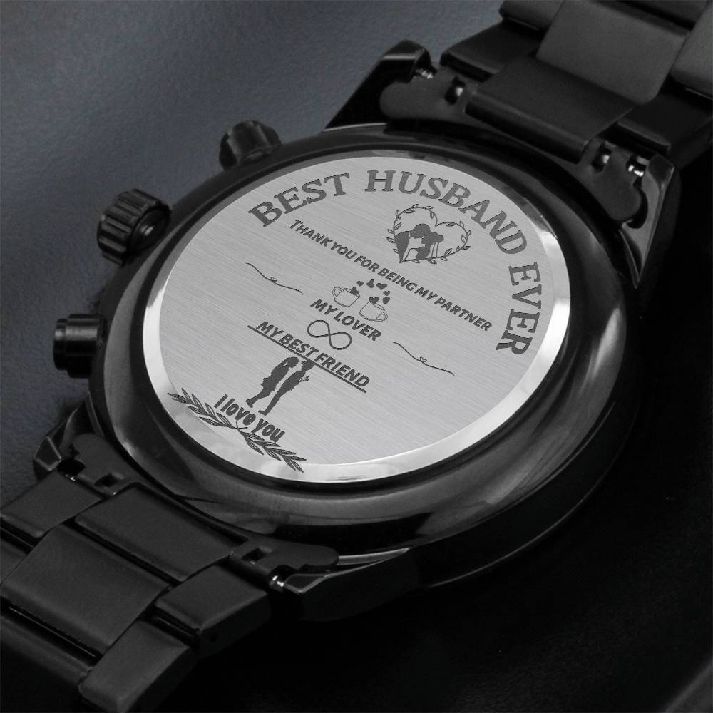 Best Husband Ever - Engraved Black Chronograph Watch - - Watches