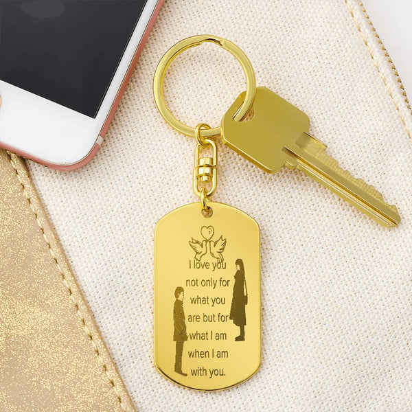 Romantic Quote Engraved Dog Tag Keychain Gift - Engraved Dog Tag Keychain Gold - Keychains