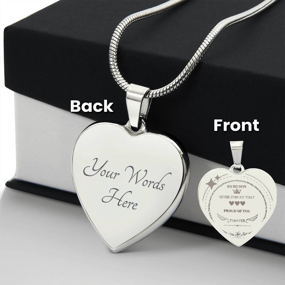 Timeless Love - Engraved Heart Necklace for Son - Polished Stainless Steel - Necklaces